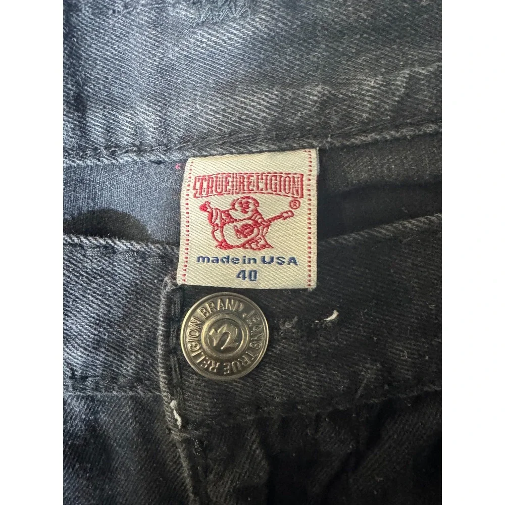 True Religion Billy Super T Men 40 Black Faded Straight Jeans Made in USA